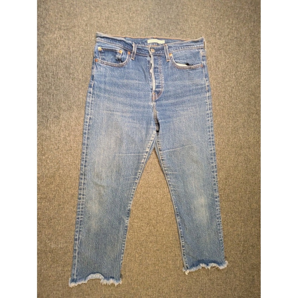 Levi's Big E Wedgie Straight Blue Original Cropped Jeans Women 31x25 Denim Pants